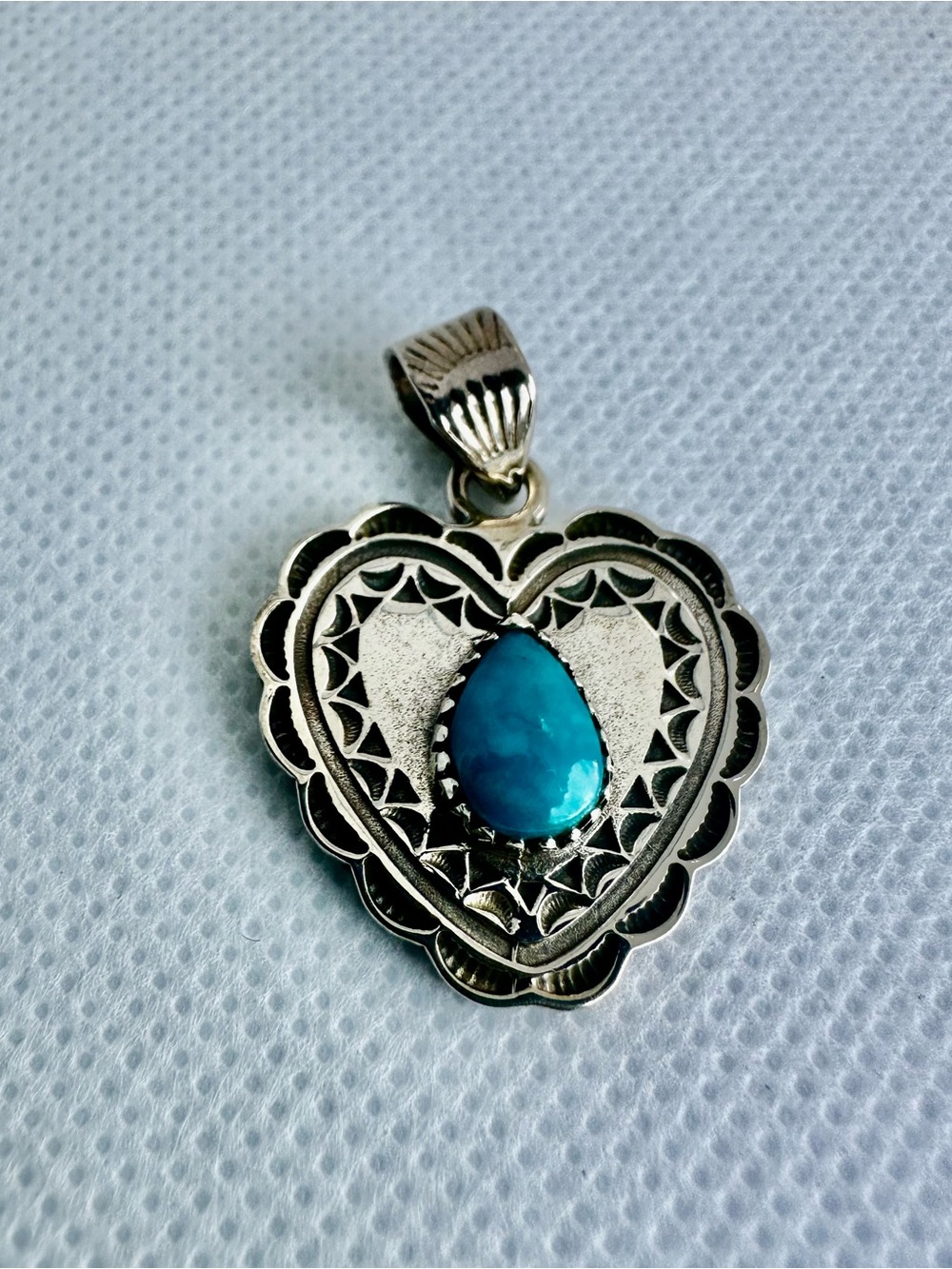 Sterling Silver Heart Pendant with Turquoise Teardrop